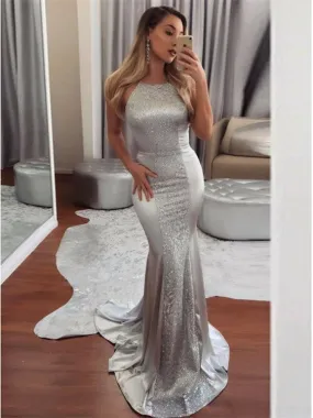 Shining Satin Floor-length Sequined Mermaid Evening Dresses PD270