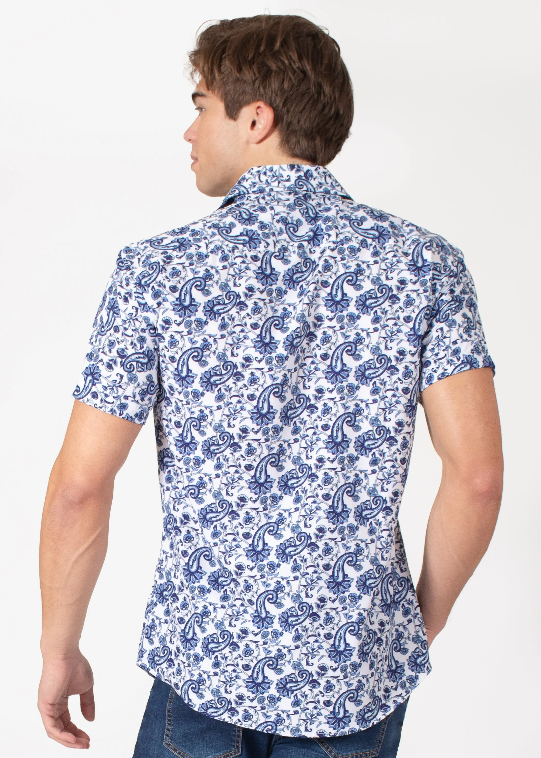 Short Sleeve Dress Shirt with Abstract Paisley Print