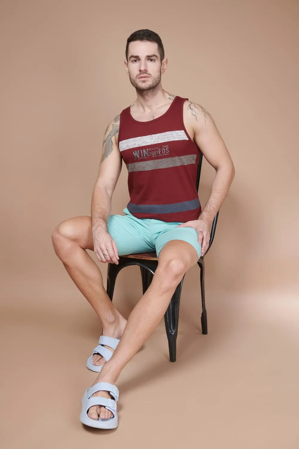 Sleeveless Printed Tank Tees – Maroon