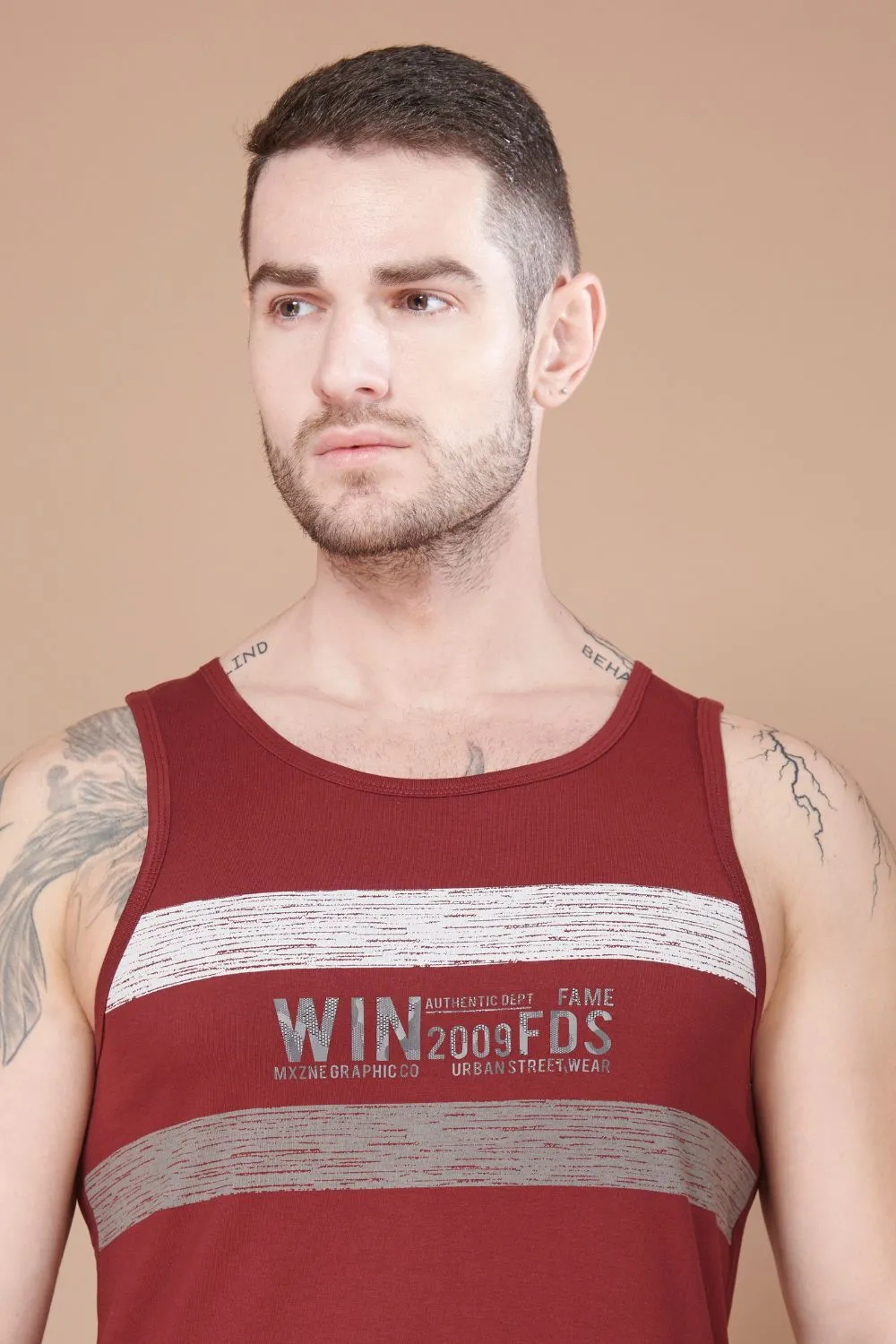 Sleeveless Printed Tank Tees – Maroon