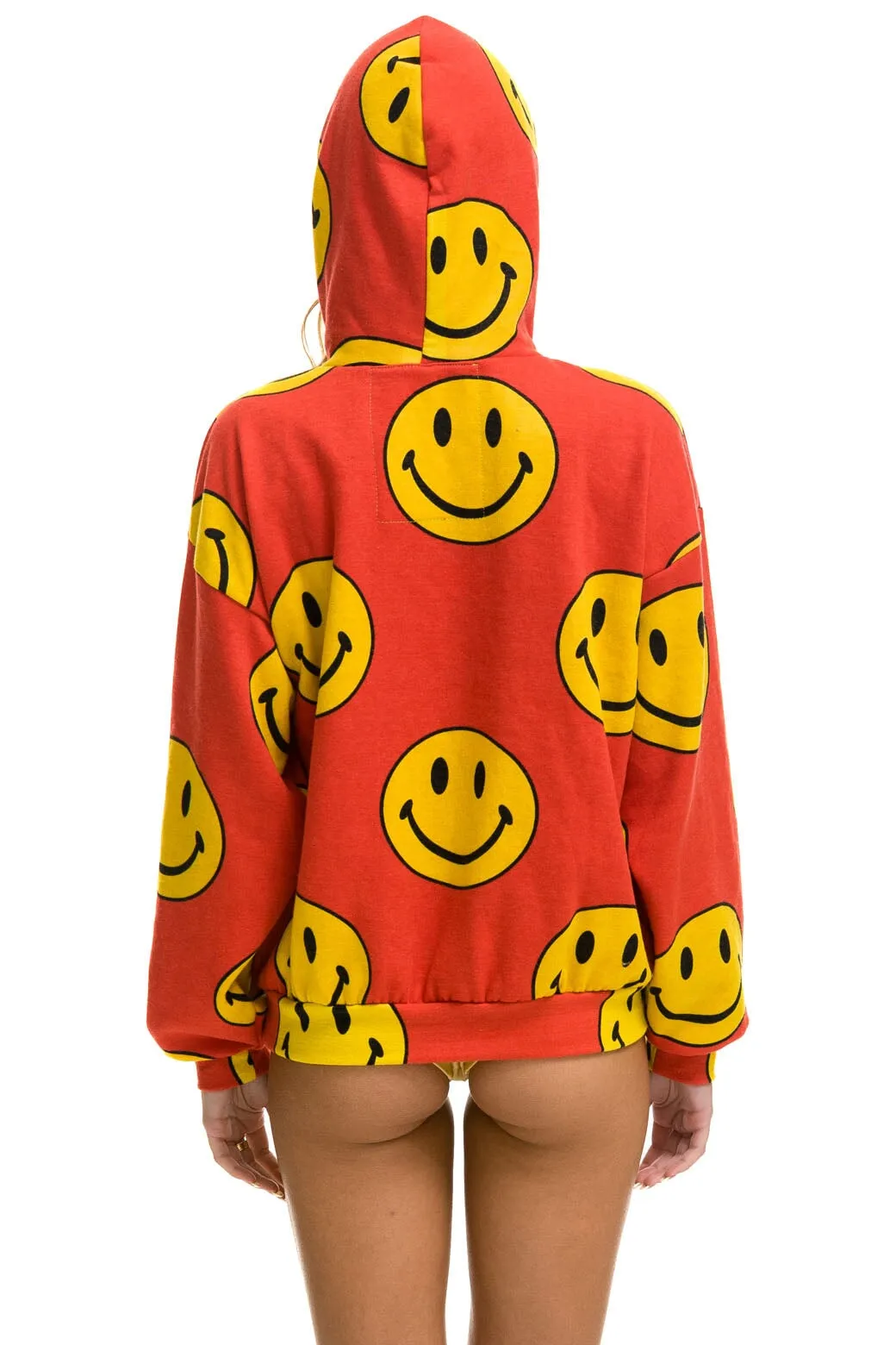 SMILEY REPEAT RELAXED PULLOVER HOODIE - RED