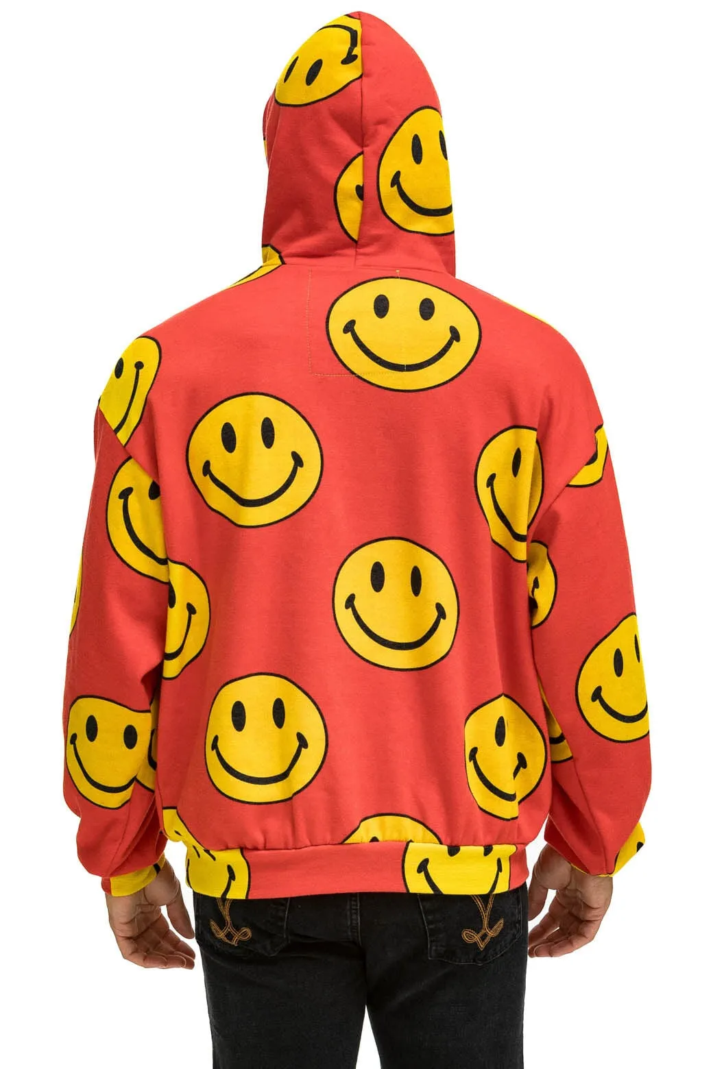 SMILEY REPEAT RELAXED PULLOVER HOODIE - RED