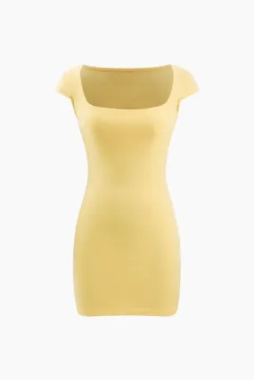 Square Neck Cut Out Back Bodycon Mini Dress