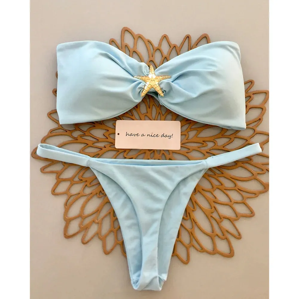 Trendy Starfish Bandeau Bikini - Elegant 2-Piece Swimsuit