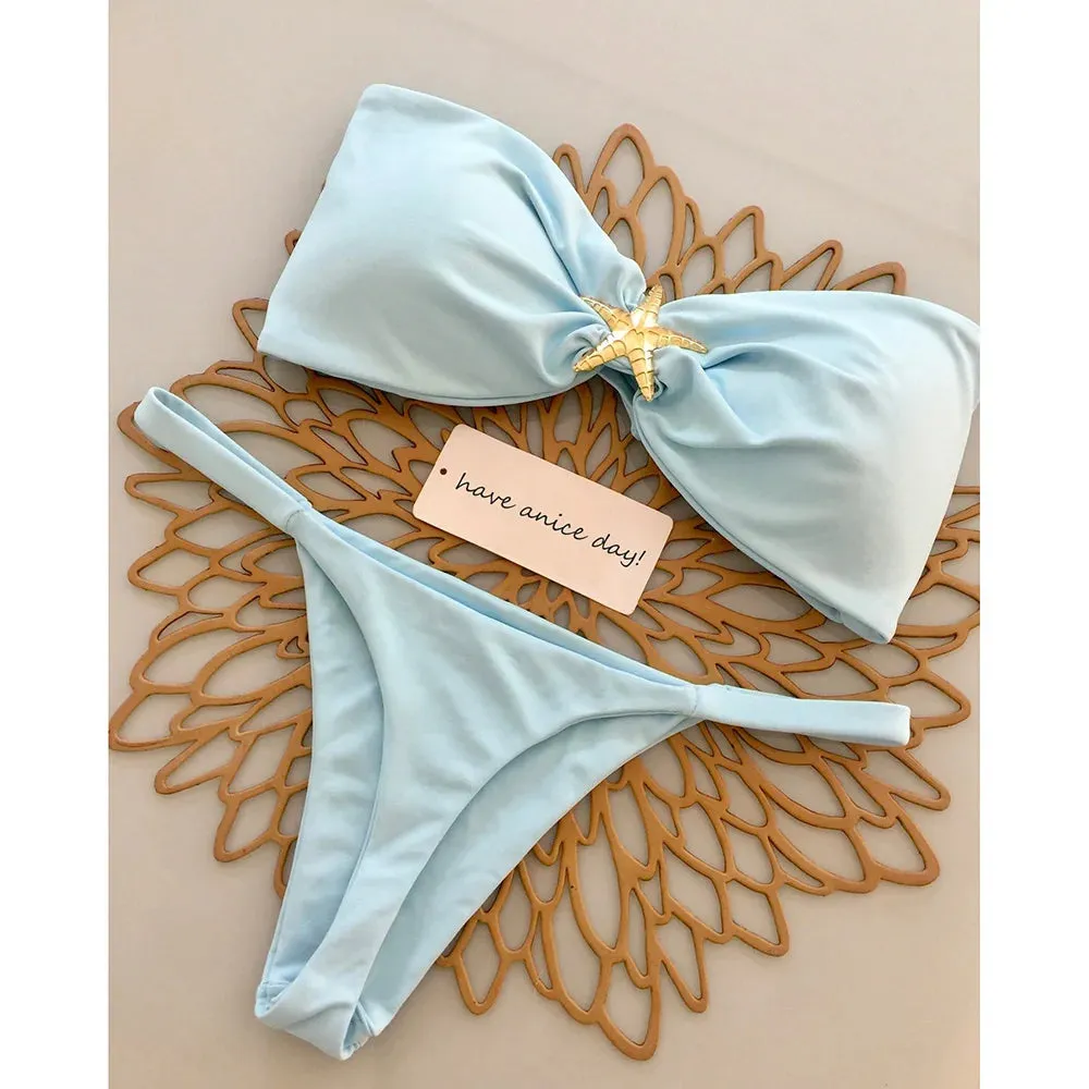 Trendy Starfish Bandeau Bikini - Elegant 2-Piece Swimsuit