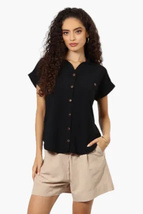 Urbanology Button Up Cap Sleeve Blouse - Black