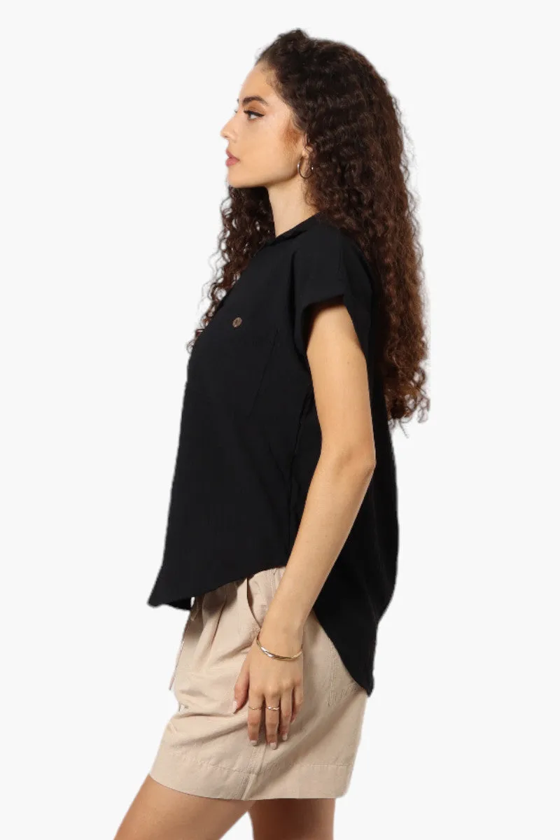 Urbanology Button Up Cap Sleeve Blouse - Black
