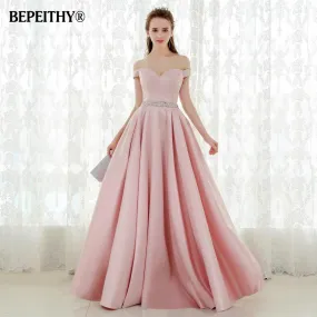 Vestido De Festa A-line Long Evening Dress Vintage Off The Shoulder Prom Dresses Crystal Belt Robe De Soiree 2017