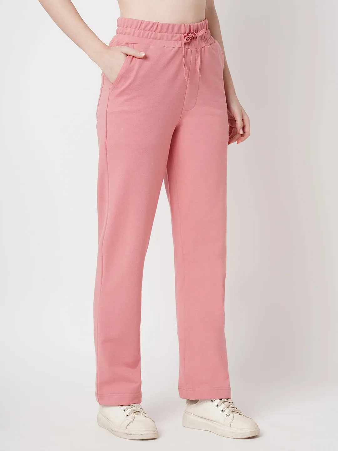 Women Blush Pink Loose Straight Jeans