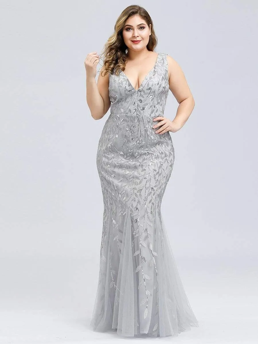 Women's Double V-Neck Fishtail Seuqin Prom Dress