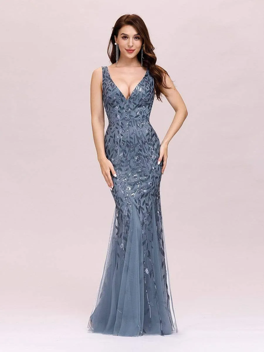 Women's Double V-Neck Fishtail Seuqin Prom Dress