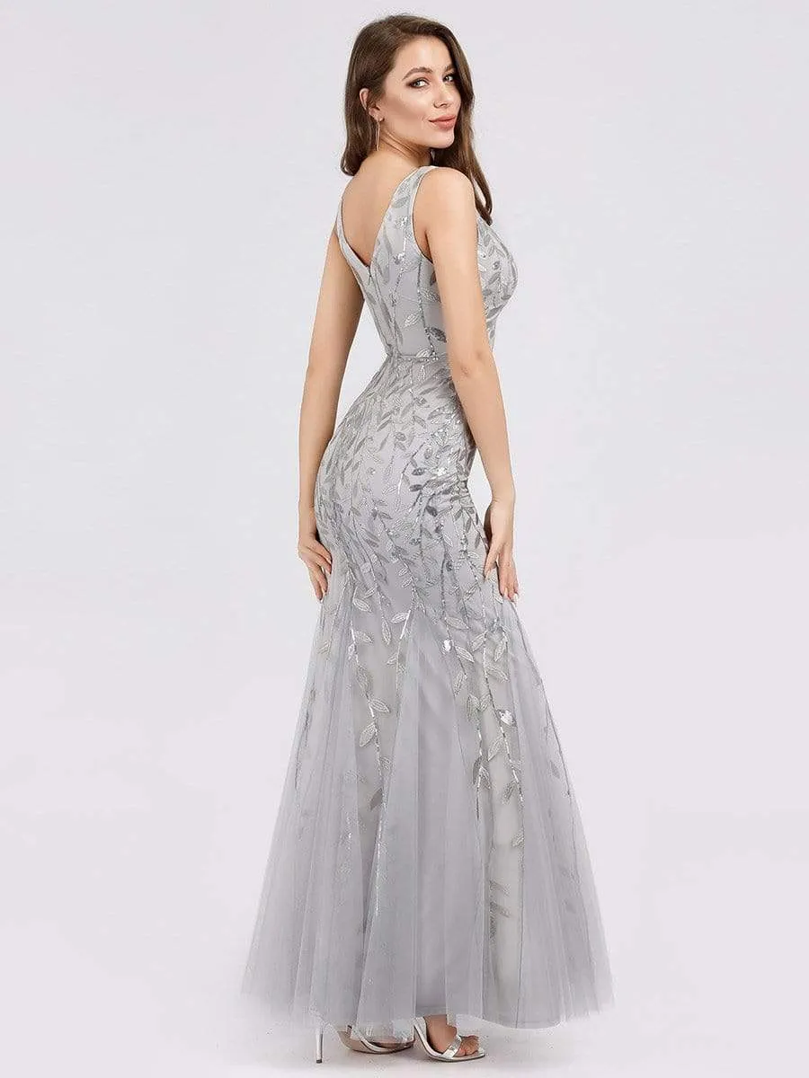 Women's Double V-Neck Fishtail Seuqin Prom Dress