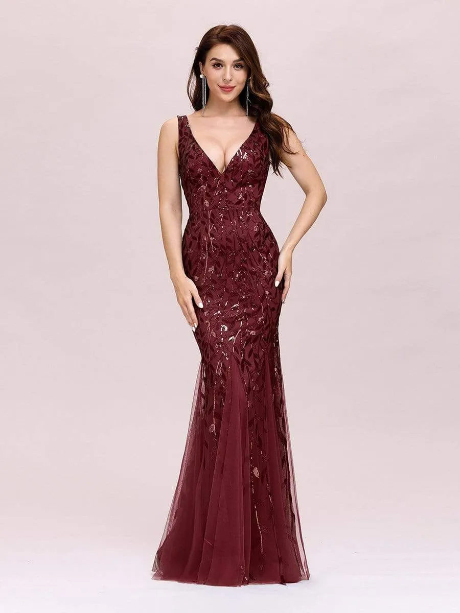 Women's Double V-Neck Fishtail Seuqin Prom Dress