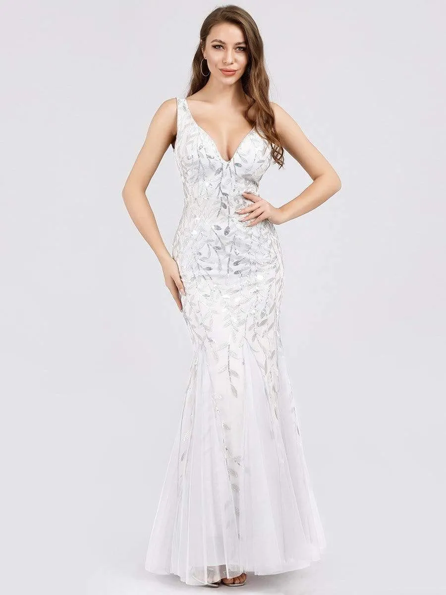 Women's Double V-Neck Fishtail Seuqin Prom Dress