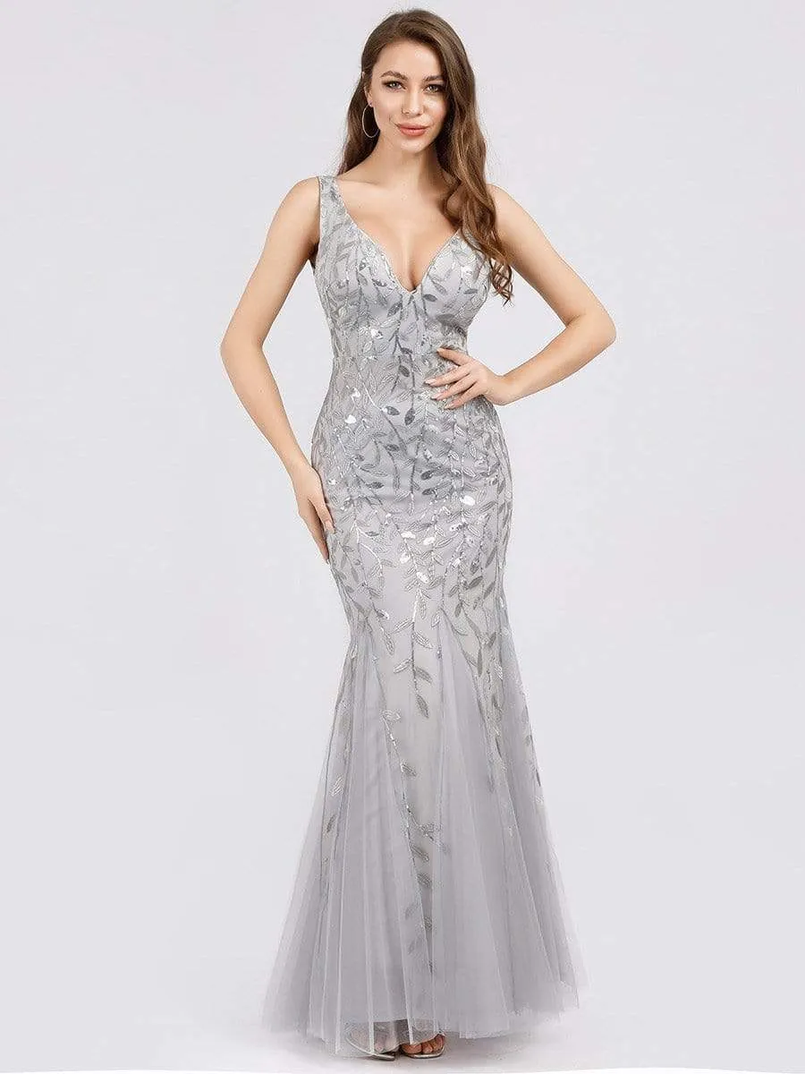 Women's Double V-Neck Fishtail Seuqin Prom Dress