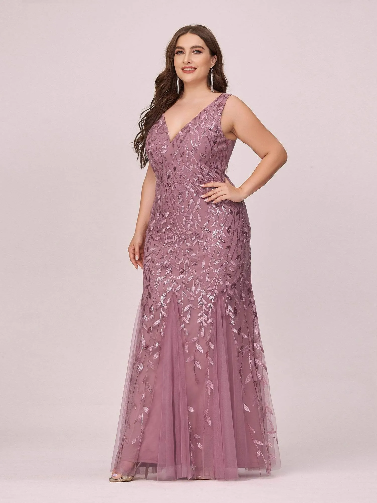 Women's Double V-Neck Fishtail Seuqin Prom Dress