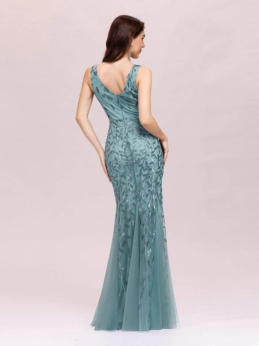 Women's Double V-Neck Fishtail Seuqin Prom Dress