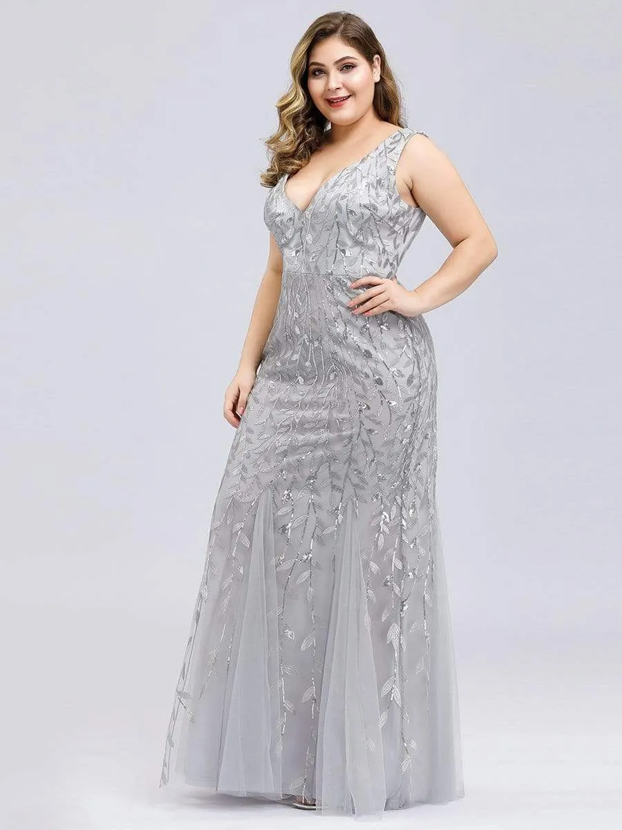 Women's Double V-Neck Fishtail Seuqin Prom Dress