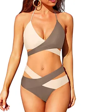 Women's Halter Wrap Criss Cross Two Piece Bathing Suit Sets Bikini