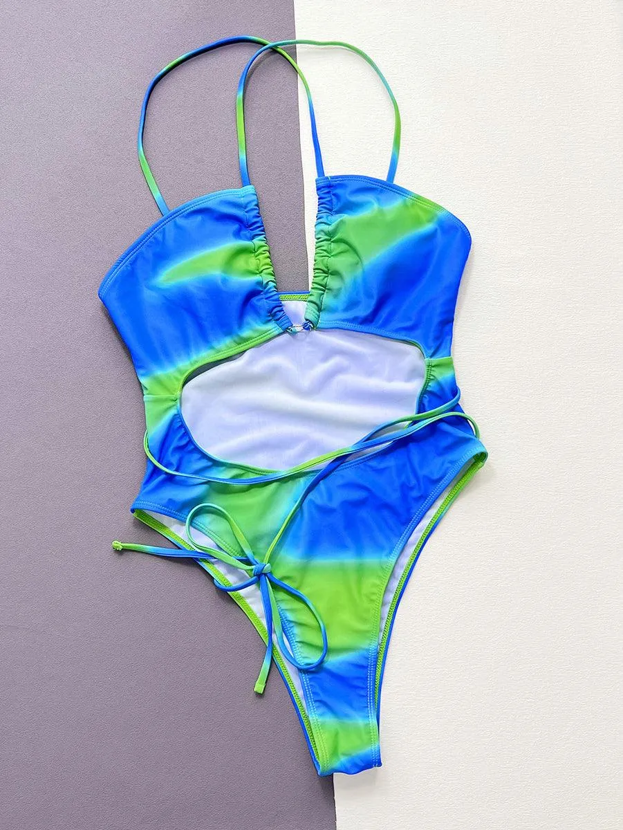 Women's Tie-Dye Hollow One-Piece Swimsuit | GFIT Chic Beachwear